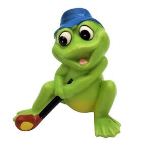 Vintage Norcrest Green Golfing Frog Ceramic‎ Figurine Golf Fan Cute Retro Gift